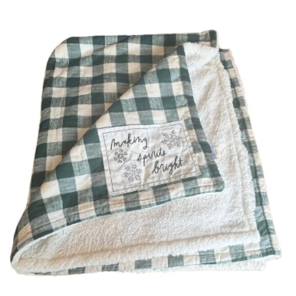 Rae Dunn Other - New Rae Dunn MAKING SPIRITS BRIGHT Buffalo Check Sherpa Blanket Throw
